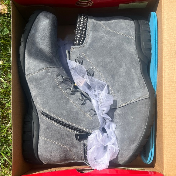 Propet Gray Suede Ankle Boots with Black Accents - Picture 1 of 4